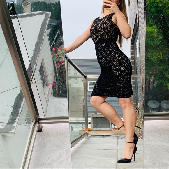 BCBGMAXAZRIA Alice Black Tan Lace Cocktail Dress - Picture 3 of 12